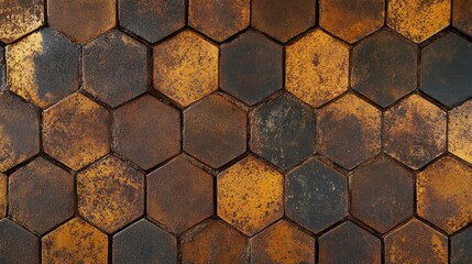 Poster - Rustic Hexagonal Tile Pattern with Weathered Textures for Outdoor Applications