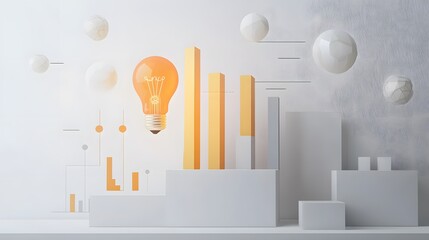 Poster - A modern display of bar graphs, line charts, and a lightbulb icon representing innovative business analytics. White background. No shadow