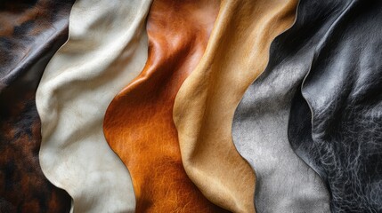 Poster - Natural cowhide leather showcased in diverse appealing colors highlighting texture and quality in a professional studio setting