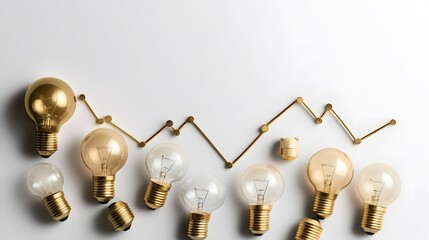 Fototapete - A symbolic layout of progress lines, glowing lightbulbs, and financial success icons. White background. No shadow