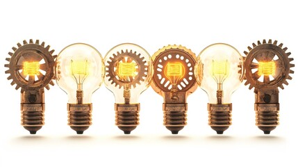 Aufkleber - A collection of innovative tools, including glowing lightbulbs, flowing graphs, and cog icons. White background. No shadow