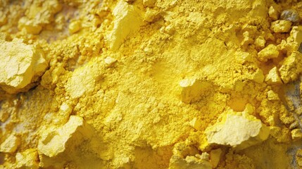 Poster - Detailed close-up of a textured background of vibrant yellow sulphur powder, emphasizing the crystalline structure and grainy surface, mineral, natural texture, abstract.