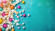 © Matcha_09 - Colorful Treats of Popcorn and Candy on a Vibrant Blue Surface