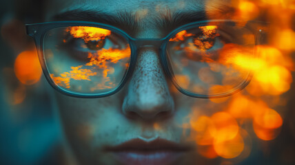 Poster - A man's face is reflected in a pair of glasses