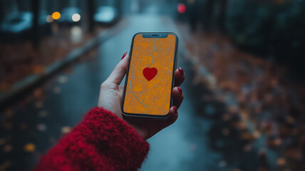 Poster - A person holding a cell phone with a heart on the screen