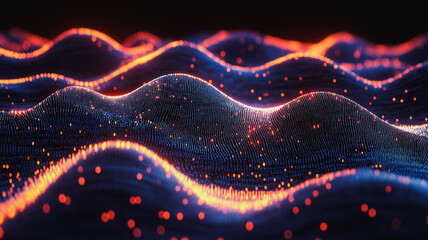Fototapete - A series of waves with orange and blue colors. The waves are very small and the colors are very bright
