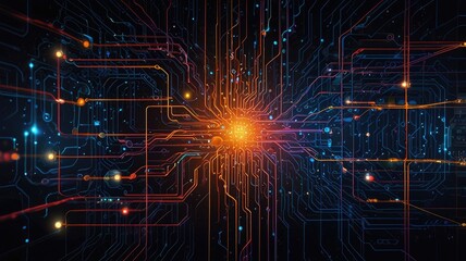 Poster - Futuristic lines form an intricate AI circuit, representing advanced technology and innovation.