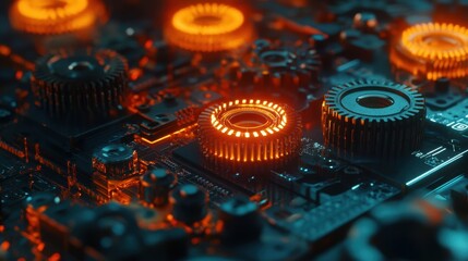 Poster - Automation concepts emerge with vibrant gears and a sleek digital backdrop of innovation.