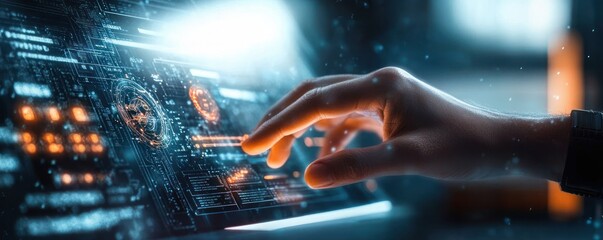 Aufkleber - Futuristic Digital Workspace Interactive Holographic Data Displays Software Engineering AI Cloud Computing