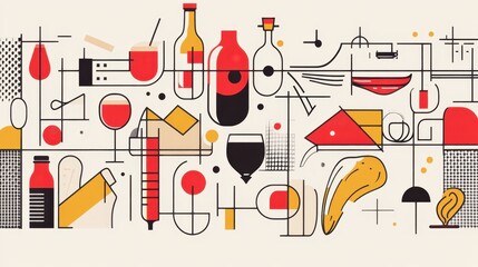Poster - Line art in minimalist style depicts everyday items, creating visually intriguing abstract designs.