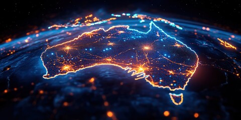 Leinwandbilder - Glowing Digital Map of Australia's Network Connectivity and Telecommunication System
