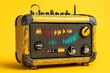 © Metthaisonk - Vintage radio with modern interface, vibrant yellow background, retro-futuristic style.