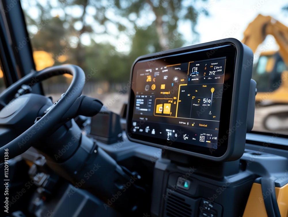 Construction Equipment GPS Display A bulldozer s dashboard featuring ...