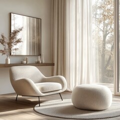 Poster - Modern Living Room Interior Mockup with Poster Frame and Natural Light Concept