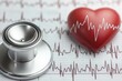 © auc - Heart rate stable concept. Medical stethoscope beside a heart with an EKG graph.