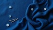 © RABBI - High-Resolution Indigo Blue Felt Fabric Texture, Flat Lay Stock Photo with Buttons and Needles