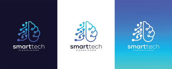 Wall Mural - technology logo design, symbol brain with tree,  blub vector	