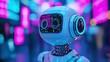 © Danudet.C - Futuristic Robot Character with Glossy Surface and Vibrant Neon Lights in Urban Setting Perfect for High-Tech and Sci-Fi Themes in Modern Design