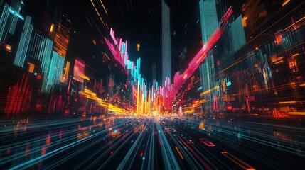 Poster - Abstract digital landscape with vibrant data streams 