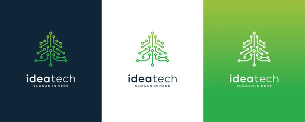 idea tech trees and molecular, pine smart solutions, vector logo design illustration.