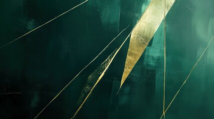 Poster - Modern abstract design gold accents on a deep emerald green background