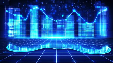 Poster - High-tech holographic charts displaying data trends in futuristic business environment