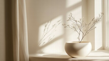 Poster - Delicate dried branches in minimalist vase sunlit room still life natural decor soft shadows