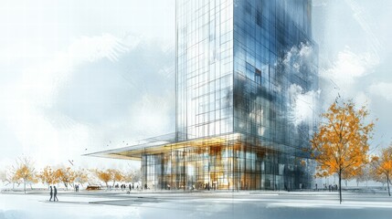 Poster - Modern architecture inspiration innovative office building blueprint for urban landscapes