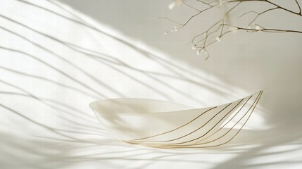 Poster - Artistic composition elegant white and gold minimalist interior with soft shadows
