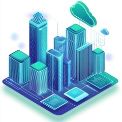 Poster - Futuristic Urban Skyline With Luminous Skyscrapers Representing Technological Advancements and Smart City Infrastructure in a Digital Landscape