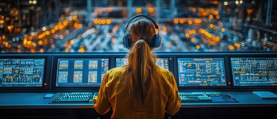 Poster - Operator monitoring a control panel in a high-tech facility 