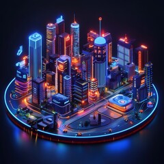 Poster - Urban Dreamscape Illuminated by Neon Lights Showcases a Vibrant Metropolis at Night Filled With Skyscrapers and Futuristic Designs