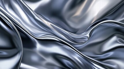 Poster - Dynamic silver and steel blue textures abstract metal flow in contemporary design