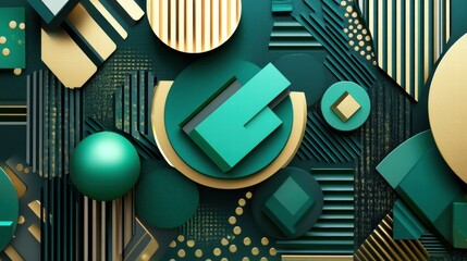 Poster - Abstract digital artwork gradient emerald green geometric patterns at eye level