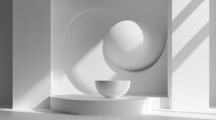 Poster - Artistic perspective minimalist abstract still life in white and light gray aesthetics
