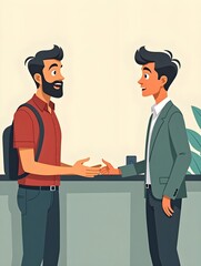 Wall Mural - Man Talking to Manager at Bank Office, Bank Worker Providing Services to Customer Illustration