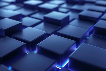 Poster - Abstract blue cubes with glowing light.
