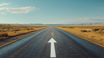 Wall Mural - Straight road ahead with arrow pointing forward.