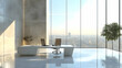 © Siasart - Modern Office Design: Stunning City Views, Minimalist Desk, Sunlit Space