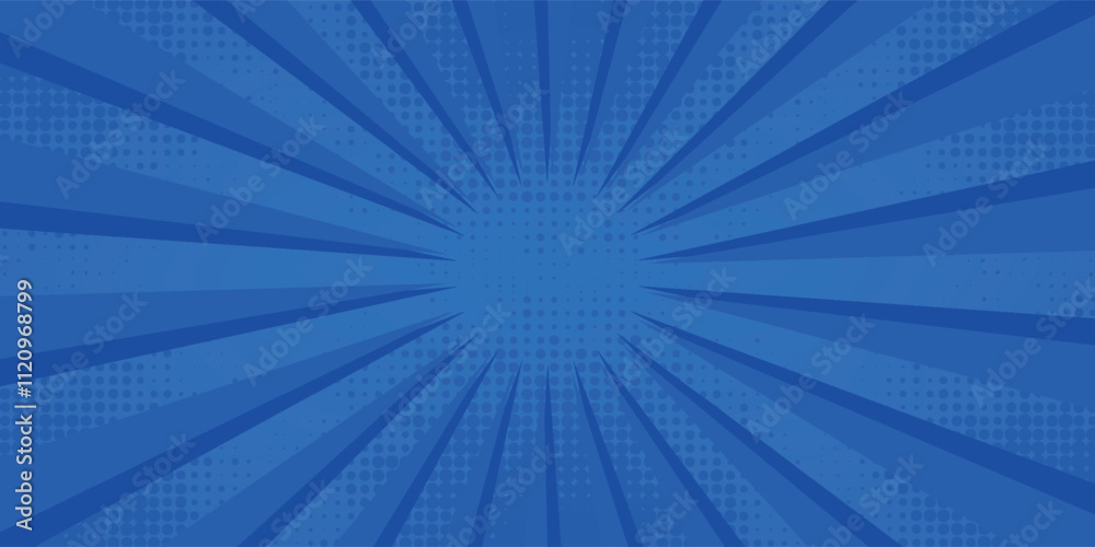 Comics rays background with halftones. Vector summer backdrop ...