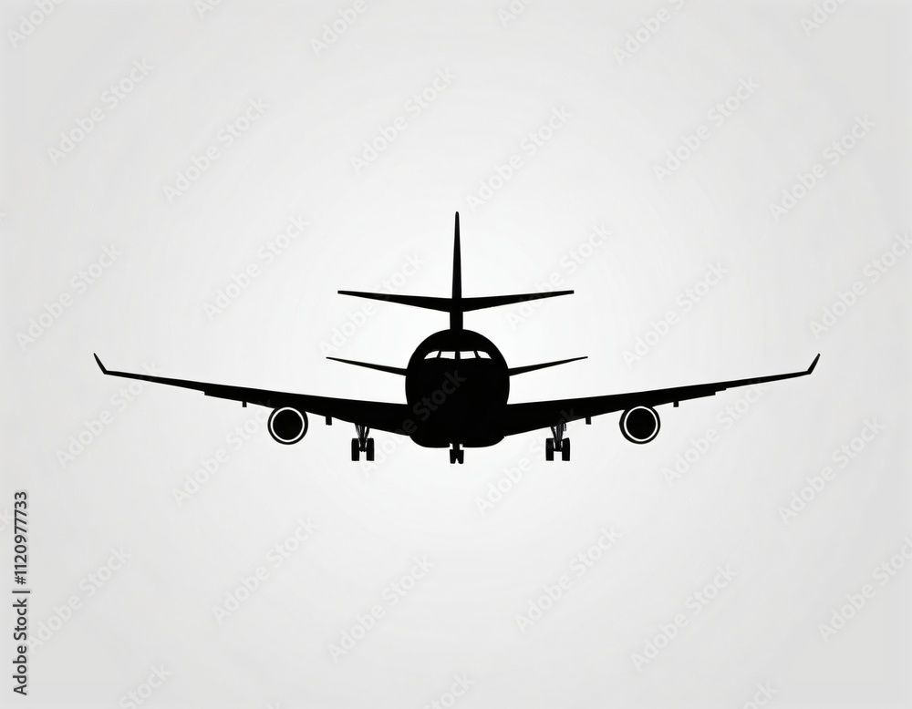 illustration of black airplane silhouette. Isolated on white background ...