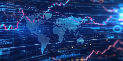 Poster - dynamic digital background featuring market charts and data visualizations for stock analysis and fi