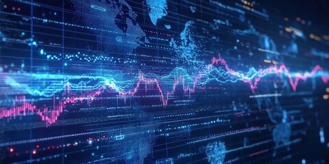 Poster - dynamic stock market graph with candlestick patterns and line trends visualizing financial data and 