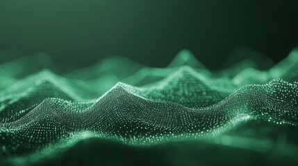Poster - Abstract Dark Green Glowing Particles on a Soft Bokeh Background with Depth and Dimension in a Dreamlike Atmosphere
