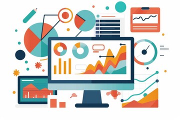 Poster - A collage showcasing top online marketing courses available in India, featuring diverse learning platforms and engaging content. Illustration of data analysis for measuring marketing