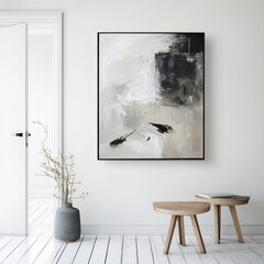 Poster - Sleek Abstract Artwork Elevating a Modern Interior With Soft Hues and Striking Contrasts in a Serene Living Space
