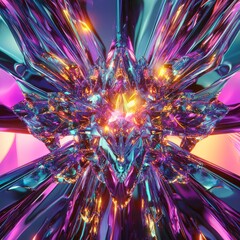Poster - Vibrant Crystalline Explosion Reflecting Stunning Colors in a Futuristic Digital Universe