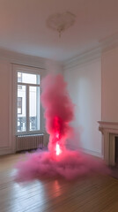Poster - Dynamic smoke explosion art installation urban apartment visual art indoor setting artistic perspective contemporary concept