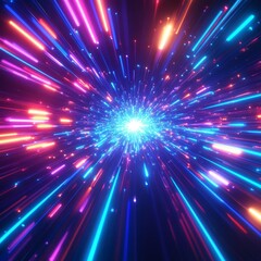 Poster - Vibrant Bursts of Energy Radiate in a Cosmic Collision of Colorful Light, Creating an Immersive Explosion of Vivid Hues Against a Dark Backdrop