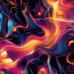 Poster - Vibrant Waves of Color Dance Through a Cosmic Expanse, Creating an Enchanting Visual Symphony That Captivates the Imagination and Invites Exploration